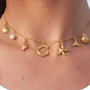 New Initial C Summer Gold Charm Beach Necklace